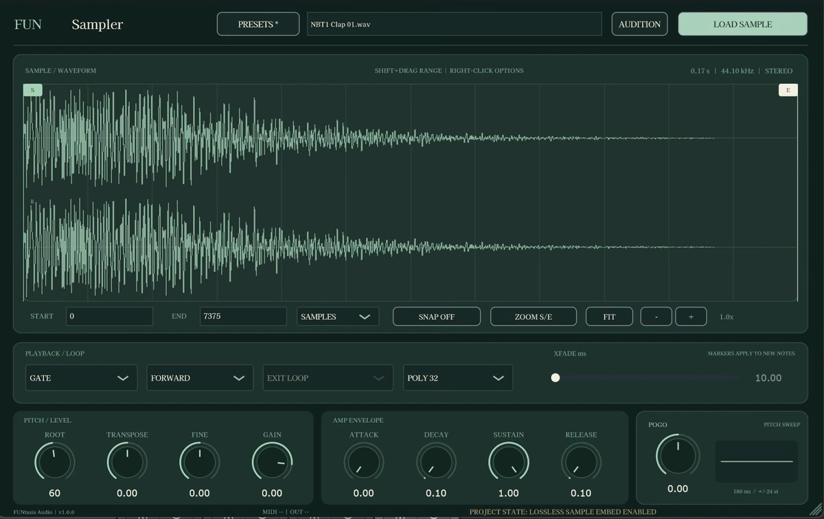 FUN Sampler: Free Sampler Instrument Plugin by FUNtasia Audio