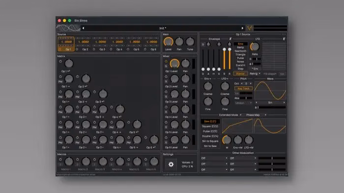 Six Sines 1.2 Update: New Phase Distortion & Noise Sources in Free Synth