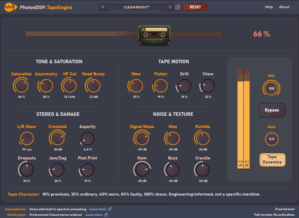 TapeEngine Free Tape Emulation Plugin by PhotonDSP