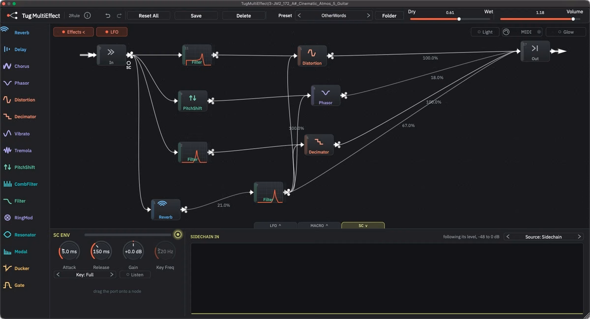 2Rule TugMultiEffect 2 modular audio multi-effect plugin interface