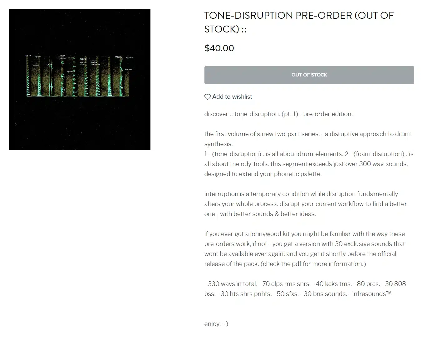 jonnywood ⋮ tone disruption (preorder) 1 TONE-DISRUPTION Drum Synthesis Kit (Out of Stock) – 300+ Experimental Sounds by